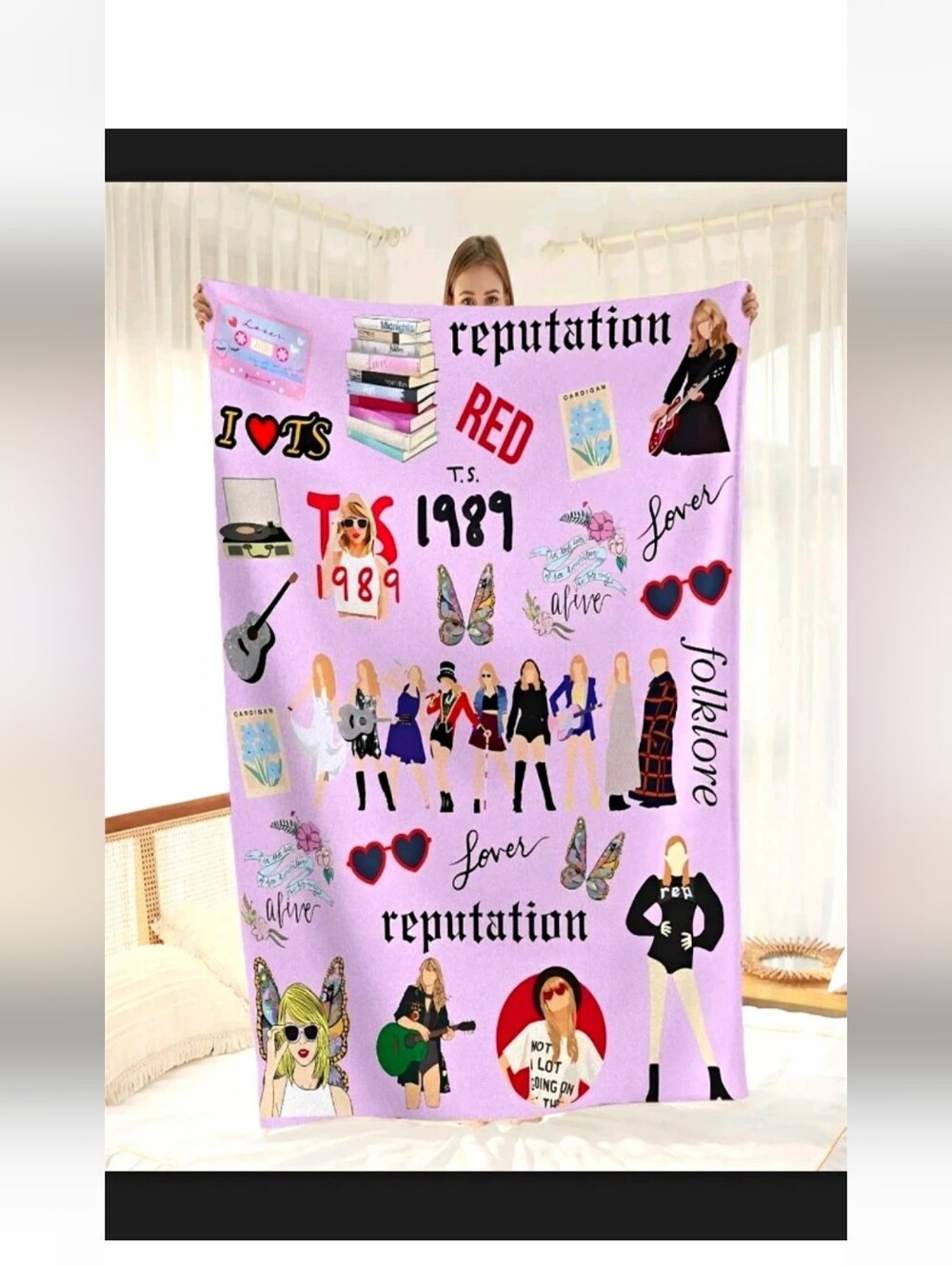Purple Taylor Swift Themed Throw Blanket - Fan Graphic Bedding